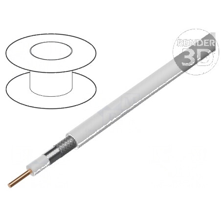 Cablu Coaxial RG6 cu Sârmă din Cupru și Îmbrăcăminte PVC Alb - 500m, Ø Cablu 7mm | Electronic-mag.ro | Componente Electronice
