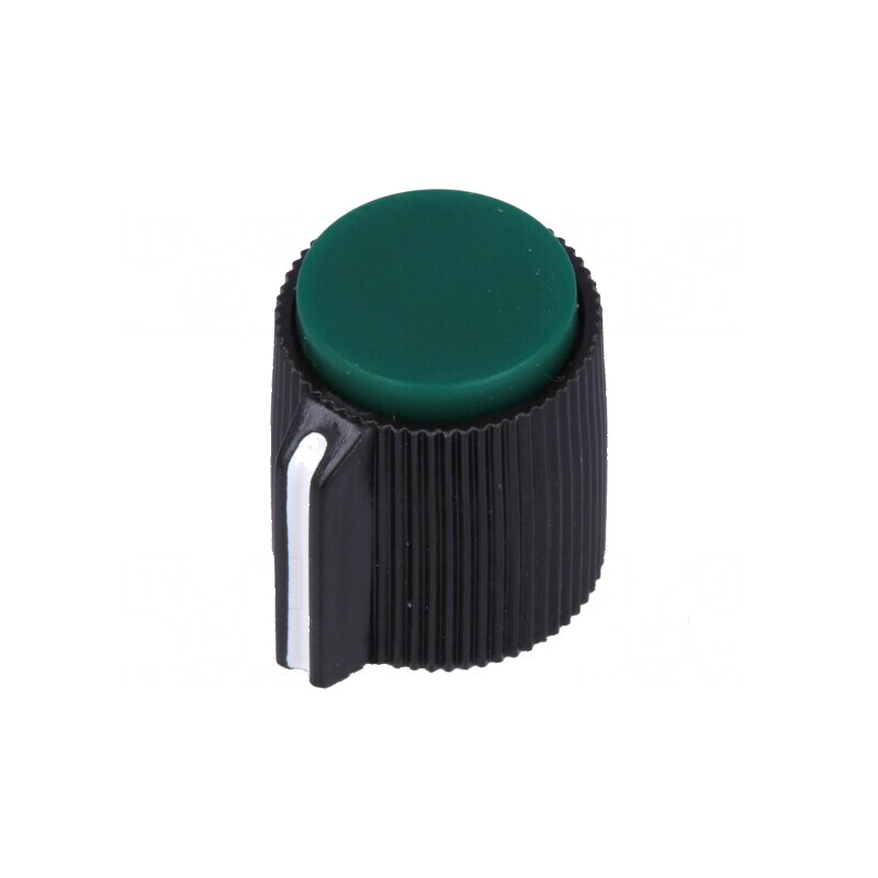 Buton rotativ cu indicator plastic Ø6,35mm, dimensiuni Ø13x15mm, culoare verde | Electronic-mag.ro | Componente Electronice Buton rotativ cu indicator plastic Ø6,35mm, dimensiuni Ø13x15mm, culoare verde | Electronic-mag.ro | Componente Electronice
