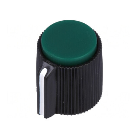Buton rotativ cu indicator plastic Ø6,35mm, dimensiuni Ø13x15mm, culoare verde | Electronic-mag.ro | Componente Electronice