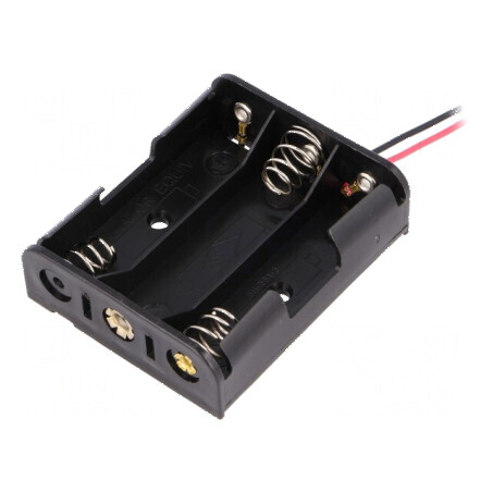 Suport pentru baterii AA/R6 cu 3 cabluri negre de 150mm | Electronic-mag.ro | Componente Electronice