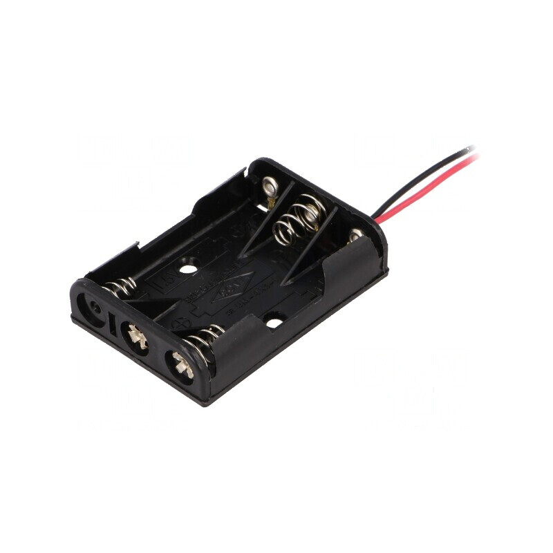 Suport pentru Baterii AAA/R3 cu 3 Cabluri Negre de 150mm - Nr. Baterie 3 | Electronic-mag.ro | Componente Electronice