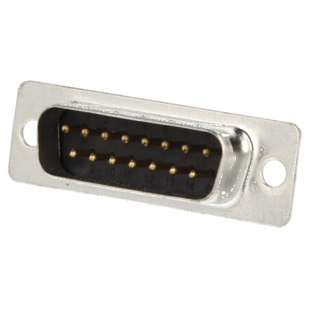 Mufă D-Sub 15 PIN Masculină cu Cablu Lipire Neagră, Placare Aurită | Electronic-mag.ro | Componente Electronice
