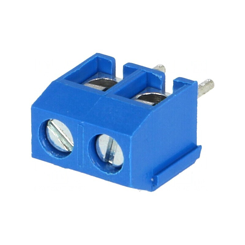 Regletă de Conexiuni pentru PCB în Unghi de 90°, Piste de 5mm, Capacitate de 1,5mm², 2 Conexiuni | Electronic-mag.ro | Componente Electronice