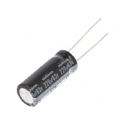 Condensator Electrolitic Low ESR THT 220uF 63VDC, Ø10x25mm, Componentă Electronică de Înaltă Performanță | Electronic-mag.ro | Componente Electronice