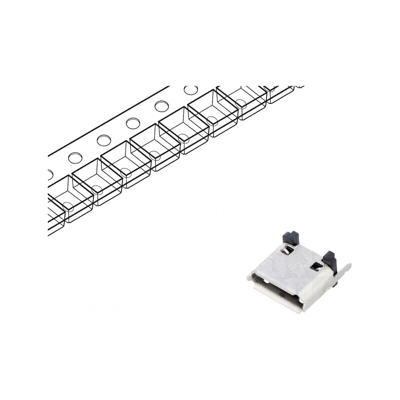 Conector USB B Micro Soclu SMT cu 5 PIN-uri Verticale, Compatibil USB 2.0, 1,8A | Electronic-mag.ro | Componente Electronice