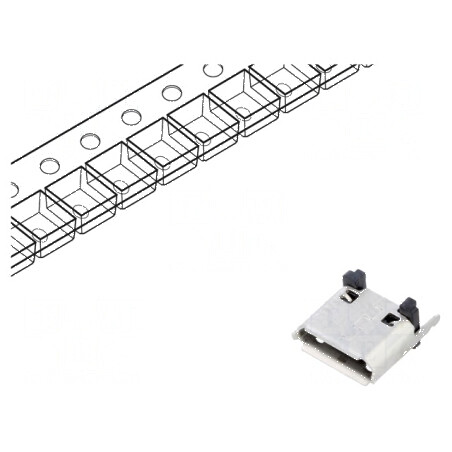 Conector USB B Micro Soclu SMT cu 5 PIN-uri Verticale, Compatibil USB 2.0, 1,8A | Electronic-mag.ro | Componente Electronice