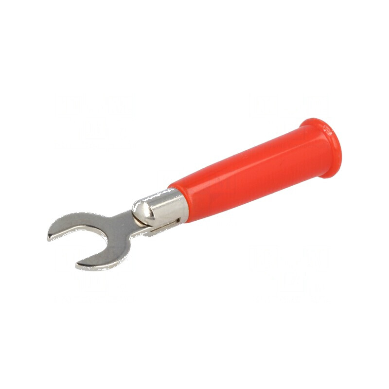 Conector tip furcă roșie 60VDC 6mm pentru conexiune lipită | Electronic-mag.ro | Componente Electronice