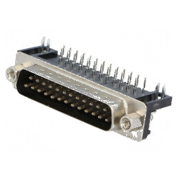 Conector D-Sub 25 PIN Tată, Soclu în Unghi de 90°, THT UNC 4-40, 5A, 15mΩ | Electronic-mag.ro | Componente Electronice