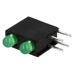 LED 3mm Verde în Carcasă - 2 Diode, 20mA, Unghi 40°, Tensiune 2,2÷2,5V | Electronic-mag.ro | Componente Electronice