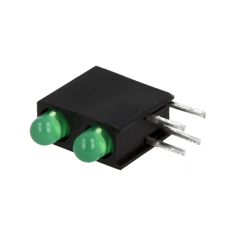 LED 3mm Verde în Carcasă - 2 Diode, 20mA, Unghi 40°, Tensiune 2,2÷2,5V | Electronic-mag.ro | Componente Electronice LED 3mm Verde în Carcasă - 2 Diode, 20mA, Unghi 40°, Tensiune 2,2÷2,5V | Electronic-mag.ro | Componente Electronice