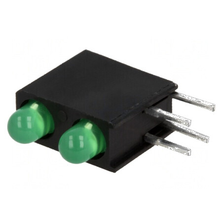LED 3mm Verde în Carcasă - 2 Diode, 20mA, Unghi 40°, Tensiune 2,2÷2,5V | Electronic-mag.ro | Componente Electronice
