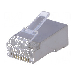 Conector RJ45 ecranat cu 8 pini, contacte din bronz-fosfor aurit | Electronic-mag.ro | Componente Electronice