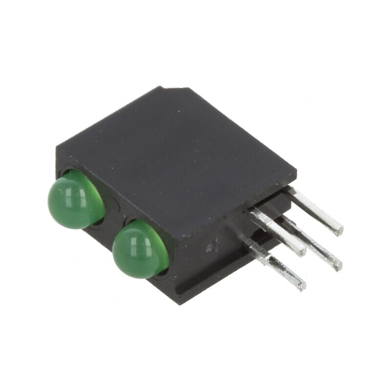 LED 3mm Verde în Carcasă - 2 Diode, Lentilă Difuză 40° - 2mA | Electronic-mag.ro | Componente Electronice