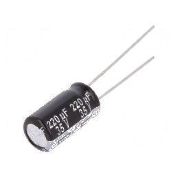 Condensator electrolitic THT 220uF 35VDC Ø8x15mm ±20% 10000h - Componentă electronică pentru aplicații industriale | Electronic-mag.ro | Componente Electronice