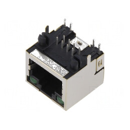 Conector RJ45 soclu ecranat PIN 8 cu diodă LED, culoare verde | Electronic-mag.ro | Componente Electronice