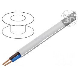 Cablu electric H03VV-F OMY 2x0,5mm² rotund, litat Cu PVC alb, 300V, 100m | Electronic-mag.ro | Componente Electronice