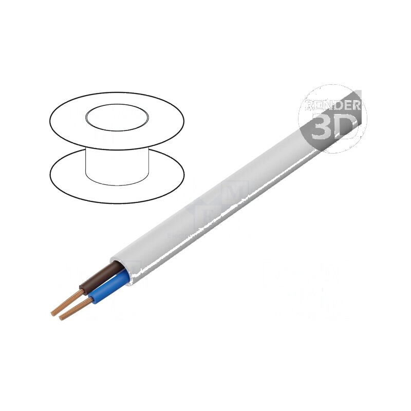 Cablu electric H03VV-F OMY 2x0,5mm² rotund, litat Cu PVC alb, 300V, 100m | Electronic-mag.ro | Componente Electronice Cablu electric H03VV-F OMY 2x0,5mm² rotund, litat Cu PVC alb, 300V, 100m | Electronic-mag.ro | Componente Electronice