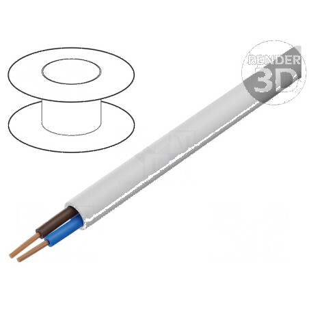 Cablu electric H03VV-F OMY 2x0,5mm² rotund, litat Cu PVC alb, 300V, 100m | Electronic-mag.ro | Componente Electronice