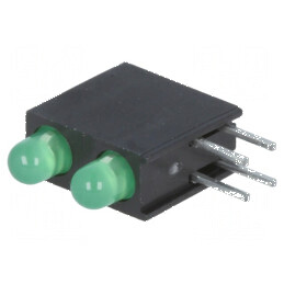 LED 3mm Verde în Carcasă - 2 Diode, 20mA, Unghi de 60°, Tensiune 2,2÷2,5V | Electronic-mag.ro | Componente Electronice