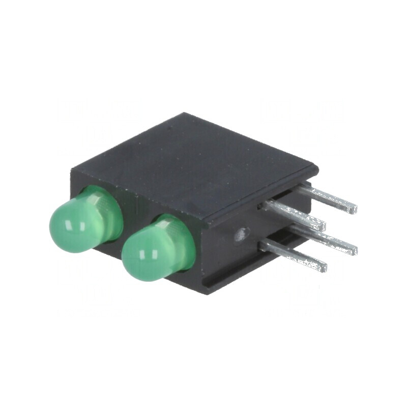LED 3mm Verde în Carcasă - 2 Diode, 20mA, Unghi de 60°, Tensiune 2,2÷2,5V | Electronic-mag.ro | Componente Electronice LED 3mm Verde în Carcasă - 2 Diode, 20mA, Unghi de 60°, Tensiune 2,2÷2,5V | Electronic-mag.ro | Componente Electronice
