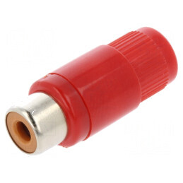 Conector RCA Mufă Mamă Drept pentru Lipire, Roșu, Nichelat, pe Cablu | Electronic-mag.ro | Componente Electronice