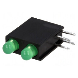LED 3mm Verde în Carcasă - 2 Diode, 20mA, 40°, Tensiune 2,2÷2,5V | Electronic-mag.ro | Componente Electronice