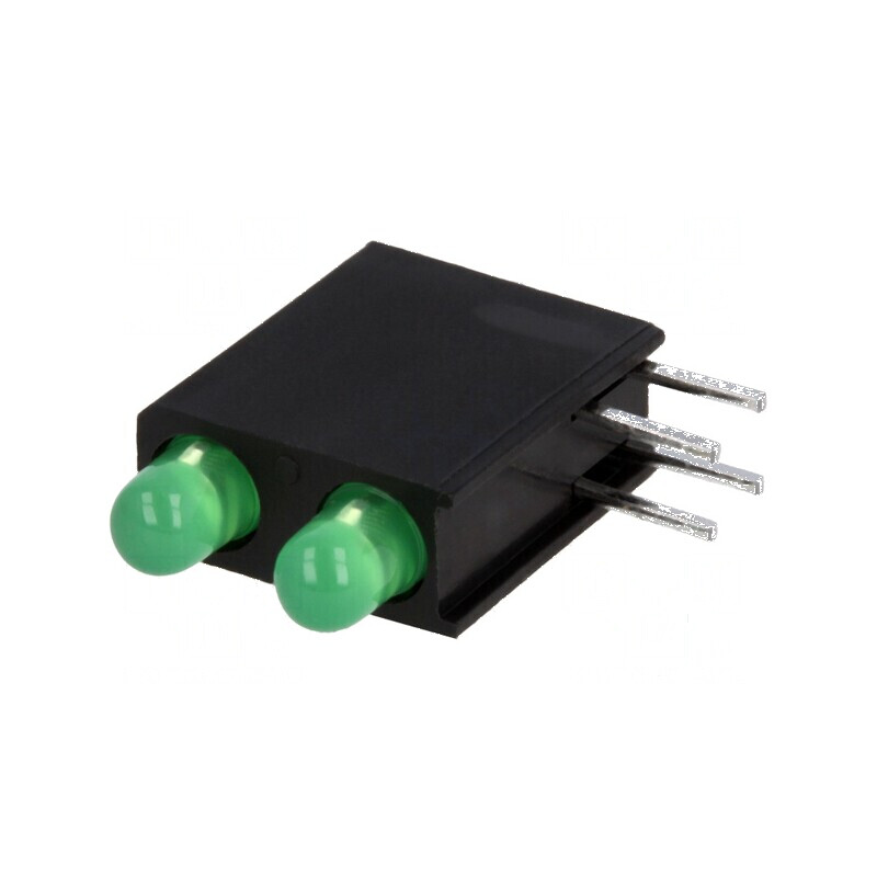 LED 3mm Verde în Carcasă - 2 Diode, 20mA, 40°, Tensiune 2,2÷2,5V | Electronic-mag.ro | Componente Electronice LED 3mm Verde în Carcasă - 2 Diode, 20mA, 40°, Tensiune 2,2÷2,5V | Electronic-mag.ro | Componente Electronice