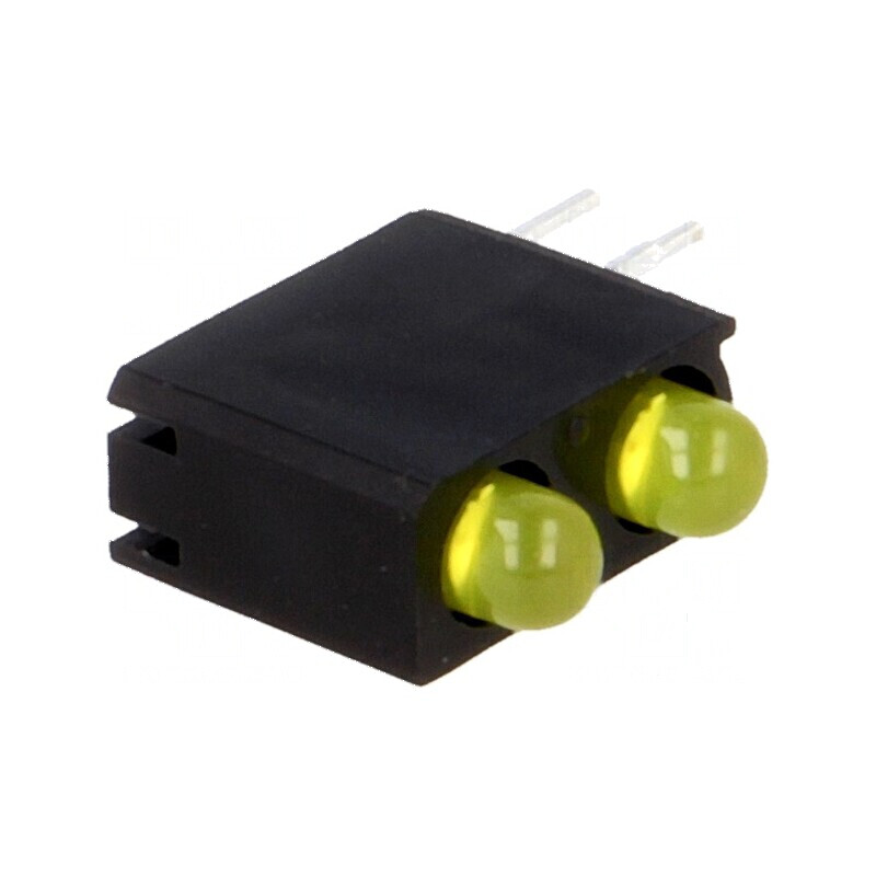 LED 3mm Galben cu Carcasă - 2 Diode, Lentilă Difuză Galbenă | Electronic-mag.ro | Componente Electronice