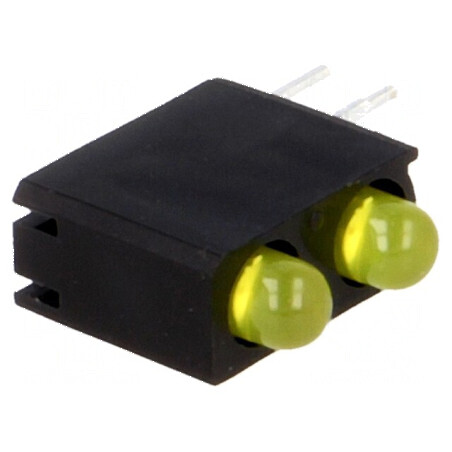 LED 3mm Galben cu Carcasă - 2 Diode, Lentilă Difuză Galbenă | Electronic-mag.ro | Componente Electronice