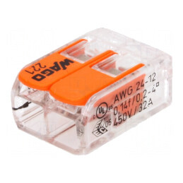 Bornă cu arc 221 cu eliberare rapidă, 0,2÷4mm², 450V, 32A | Electronic-mag.ro | Componente Electronice