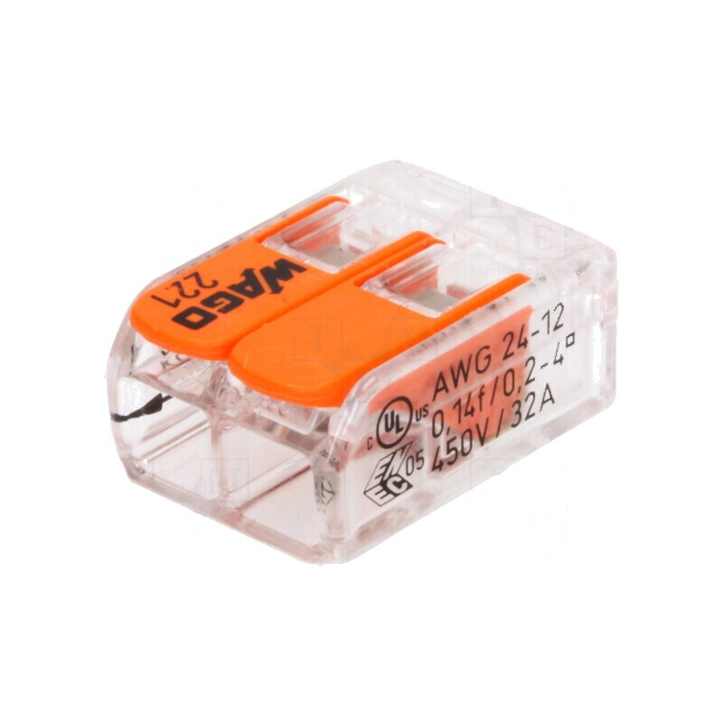 Bornă cu arc 221 cu eliberare rapidă, 0,2÷4mm², 450V, 32A | Electronic-mag.ro | Componente Electronice