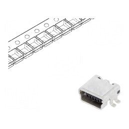 Conector USB B Mini Soclu UX pentru PCB SMT cu 5 PIN-uri Orizontale - Componentă Electronică | Electronic-mag.ro | Componente Electronice