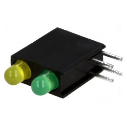 LED 3mm în carcasă cu 2 diode galben/verde, 2mA, unghi de deschidere 40° | Electronic-mag.ro | Componente Electronice