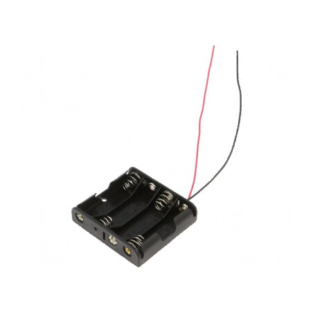 Suport baterii AA/R6 cu 4 cabluri negre de 150mm - Accesorii electronice | Electronic-mag.ro | Componente Electronice