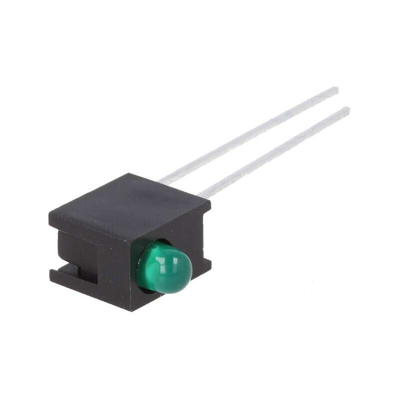LED Verde 3mm în Carcasă - 1 Diode, 10mA, 60°, 1,5-2,7V, 1mcd | Electronic-mag.ro | Componente Electronice