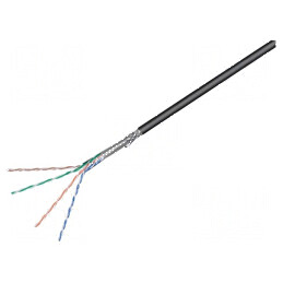 Cablu SF/UTP 4x2x24AWG 5e pentru exterior, sârmă CCA, izolație PE, culoare neagră | Electronic-mag.ro | Componente Electronice