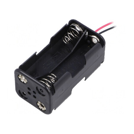 Suport pentru Baterii AA/R6 cu 4 Cabluri Negre de 150mm | Electronic-mag.ro | Componente Electronice