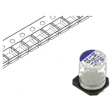 Condensator Hibrid SMD 150uF 25VDC Ø8x10mm, Temperaturi -55° până la 150°C, Toleranță ±20% | Electronic-mag.ro | Componente Electronice