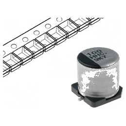 Condensator Electrolitic SMD 100uF 50VDC Ø10x10.2mm ±20% pentru Circuit Electronic | Electronic-mag.ro | Componente Electronice