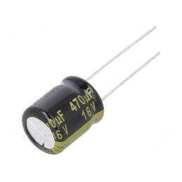 Condensator Electrolitic Low ESR THT 470µF 16VDC Ø10x12,5mm - Performanță Ridicată pentru Aplicații Electronice | Electronic-mag.ro | Componente Electronice