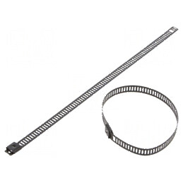 Colier de strângere perforat negru, dimensiuni L: 200mm, W: 7mm, capacitate 445N | Electronic-mag.ro | Componente Electronice