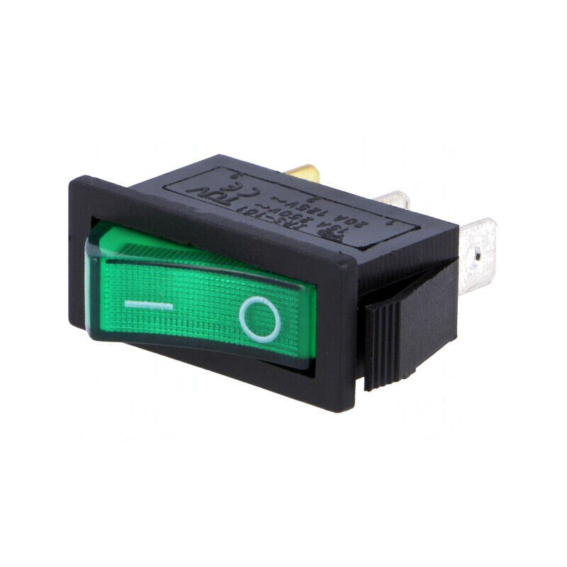 Rocker Switch SPST 2 ON-OFF 15A/250VAC cu Neon Verde - Rezistență 35mΩ | Electronic-mag.ro | Componente Electronice