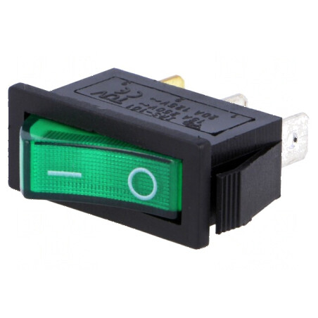 Rocker Switch SPST 2 ON-OFF 15A/250VAC cu Neon Verde - Rezistență 35mΩ | Electronic-mag.ro | Componente Electronice