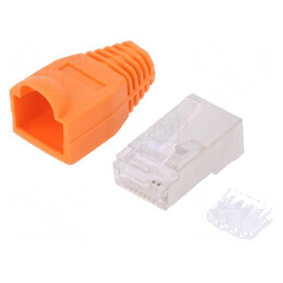 Conector RJ45 ecranat Cat 6 cu manșon portocalie, mufă PIN 8 | Electronic-mag.ro | Componente Electronice