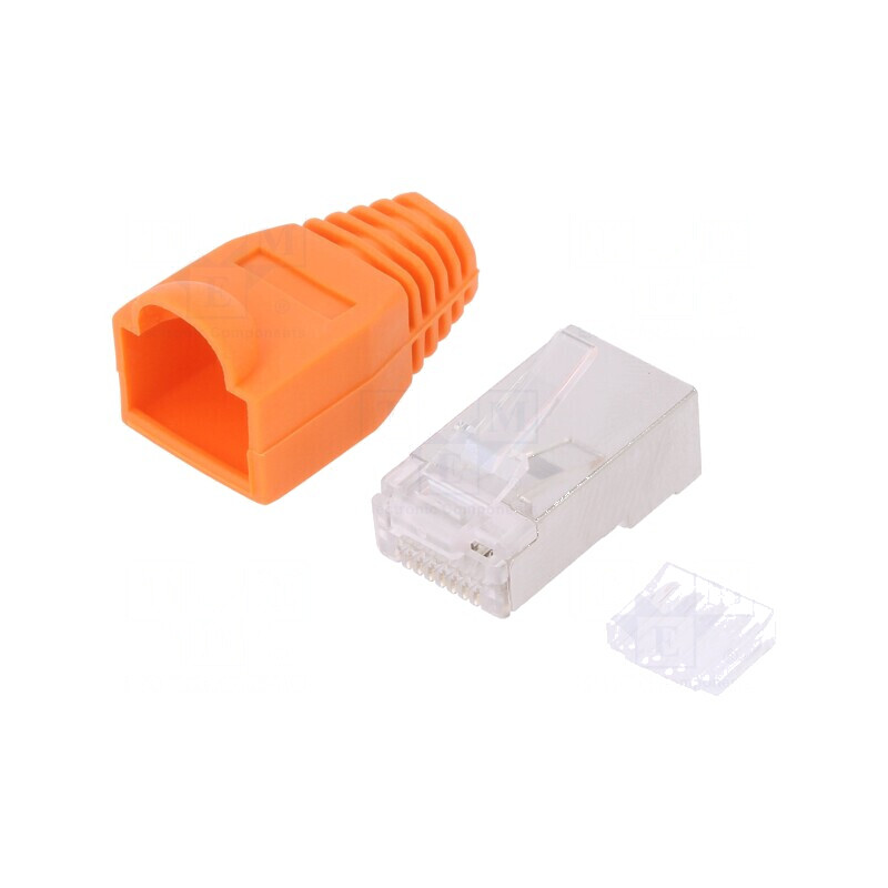 Conector RJ45 ecranat Cat 6 cu manșon portocalie, mufă PIN 8 | Electronic-mag.ro | Componente Electronice Conector RJ45 ecranat Cat 6 cu manșon portocalie, mufă PIN 8 | Electronic-mag.ro | Componente Electronice