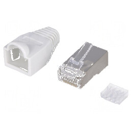 Conector RJ45 ecranat Cat 6 cu manșon alb drept - Mufă PIN 8 | Electronic-mag.ro | Componente Electronice