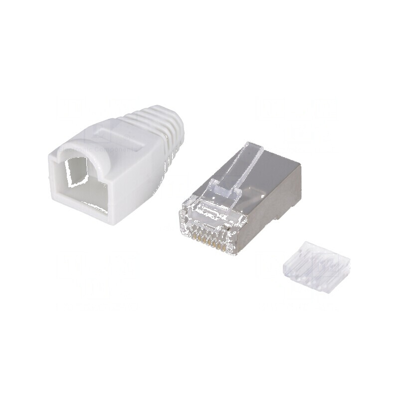 Conector RJ45 ecranat Cat 6 cu manșon alb drept - Mufă PIN 8 | Electronic-mag.ro | Componente Electronice Conector RJ45 ecranat Cat 6 cu manșon alb drept - Mufă PIN 8 | Electronic-mag.ro | Componente Electronice