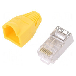 Conector RJ45 ecranat Cat 6 cu manșon galben - Mufă PIN 8 | Electronic-mag.ro | Componente Electronice