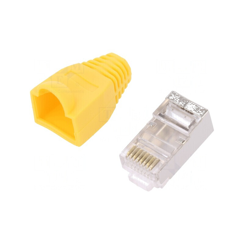 Conector RJ45 ecranat Cat 6 cu manșon galben - Mufă PIN 8 | Electronic-mag.ro | Componente Electronice