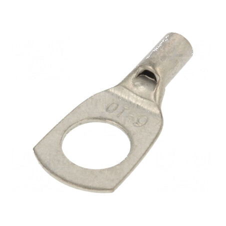 Vârf inelar tubular M10 6mm² cupru neizolat, crimpat pe cablu | Electronic-mag.ro | Componente Electronice